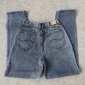 Vintage 80s Lee Black Acid Stone Wash Taper Leg Mom Jeans 12 MED 28" WAIST